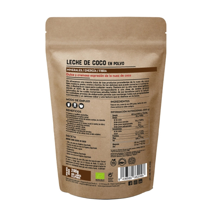 Organica Superfoods – Lait de coco en poudre biologique 200 g